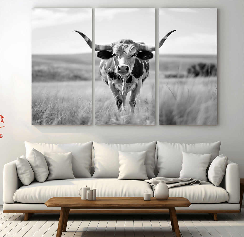 Texas Cow Longhorn Wall Art Canvas Print for Farm House Wall Art, Framed and Ready to Hang