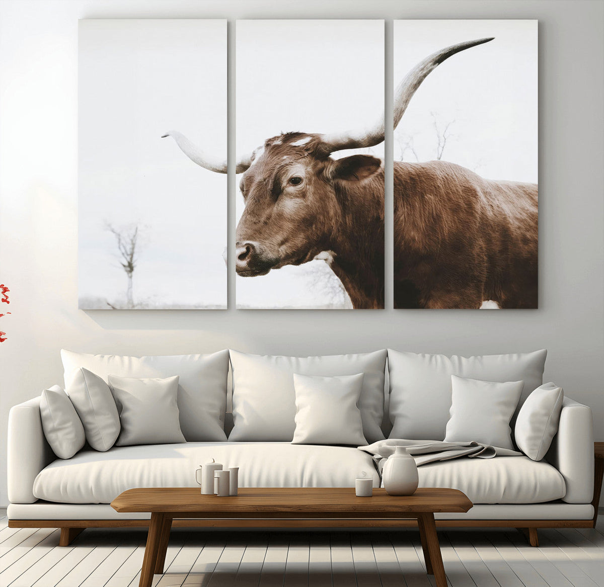 Rustic Bull Wall Art Canvas Print, Modern Longhorn Farmhouse Animal Decor