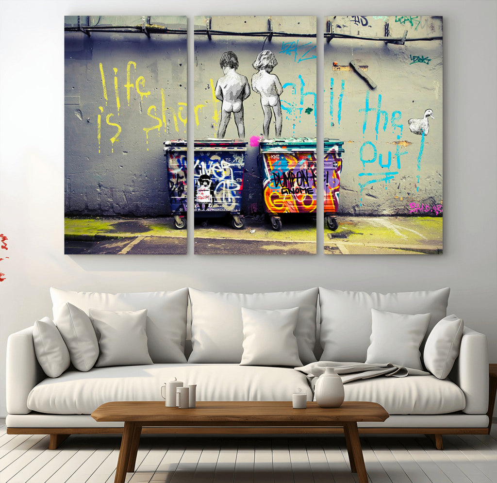 Banksy Life is Short Wall Art, Iconic Graffiti Street Art Canvas Print