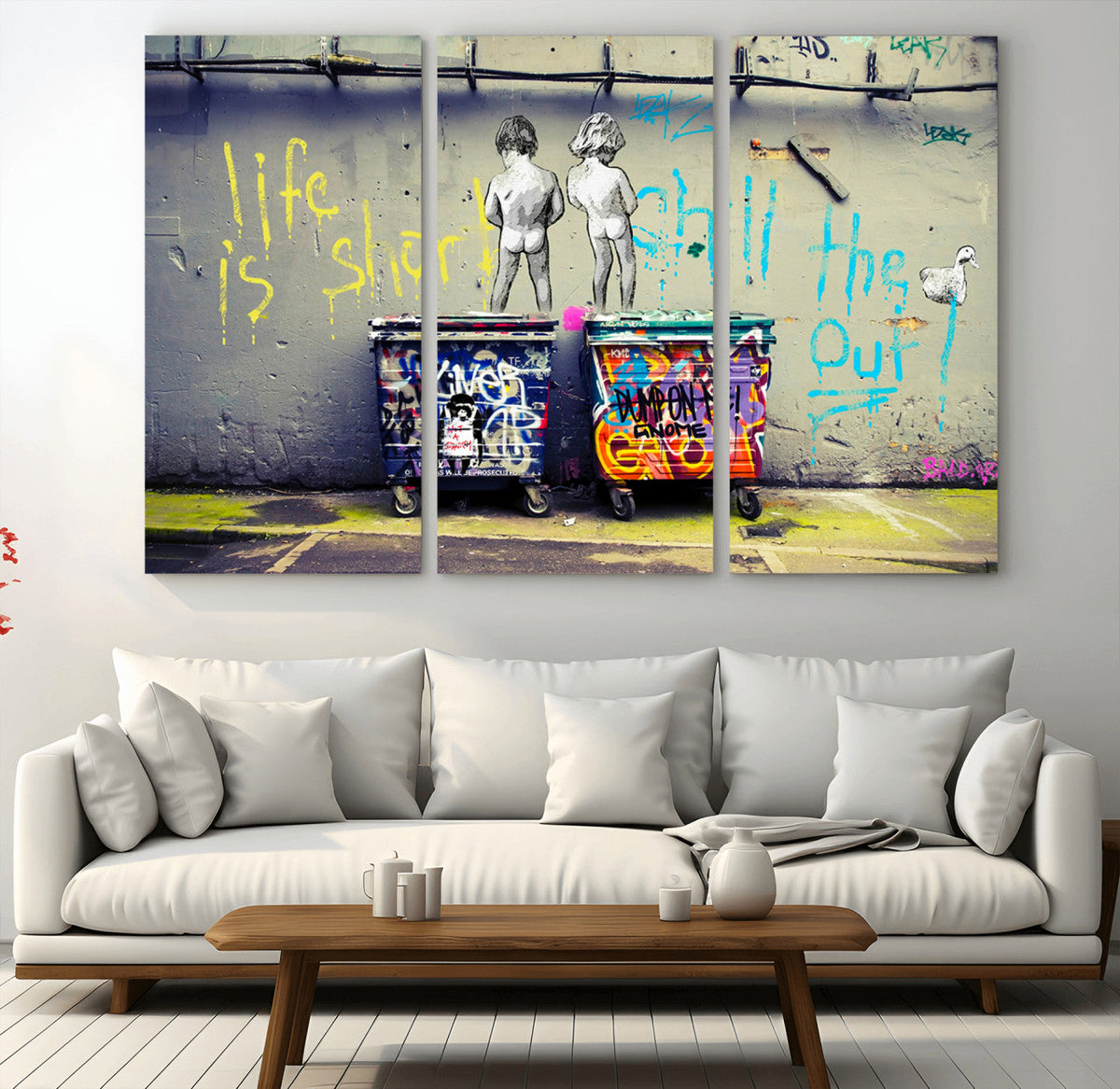 Banksy Life is Short Wall Art, Iconic Graffiti Street Art Canvas Print