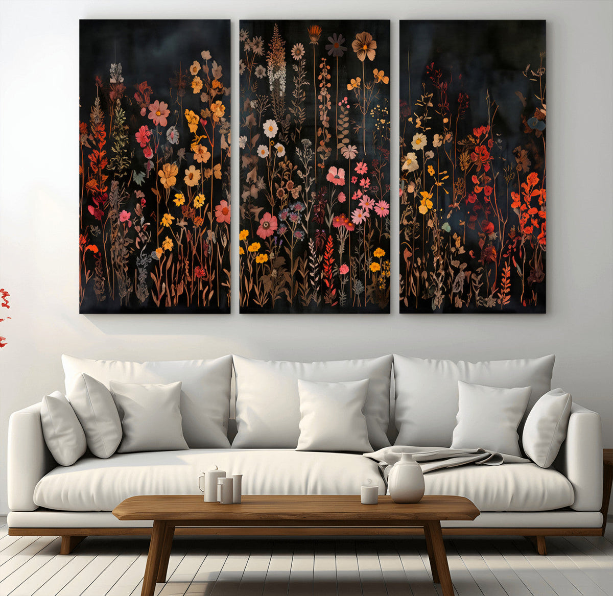 Large Floral Painting Print Illustration Flowers Canvas Wall Art