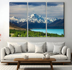Mount Cook and Lake Pukaki Canvas Wall Art Print | Majestic Snow Capped Peaks