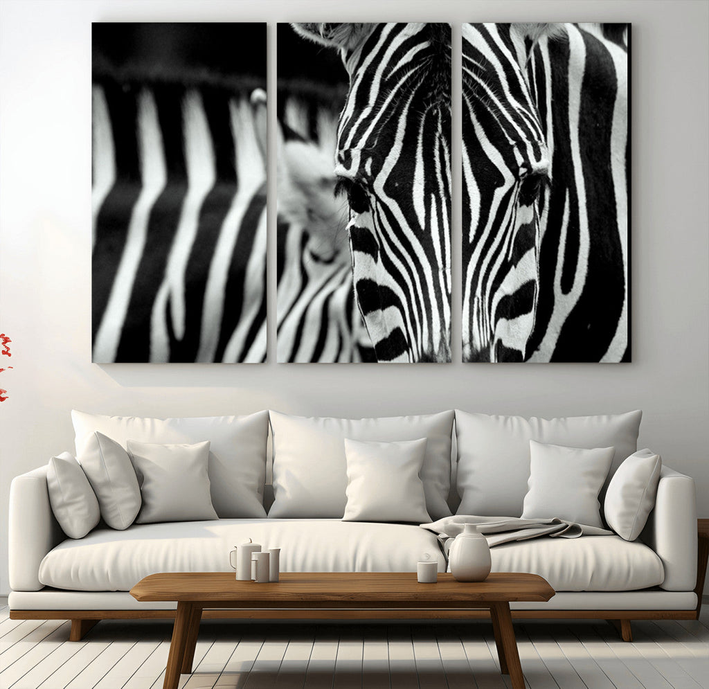 Zebra Wall Art | Zebra Close Up Canvas Print | Framed Black and White Wildlife