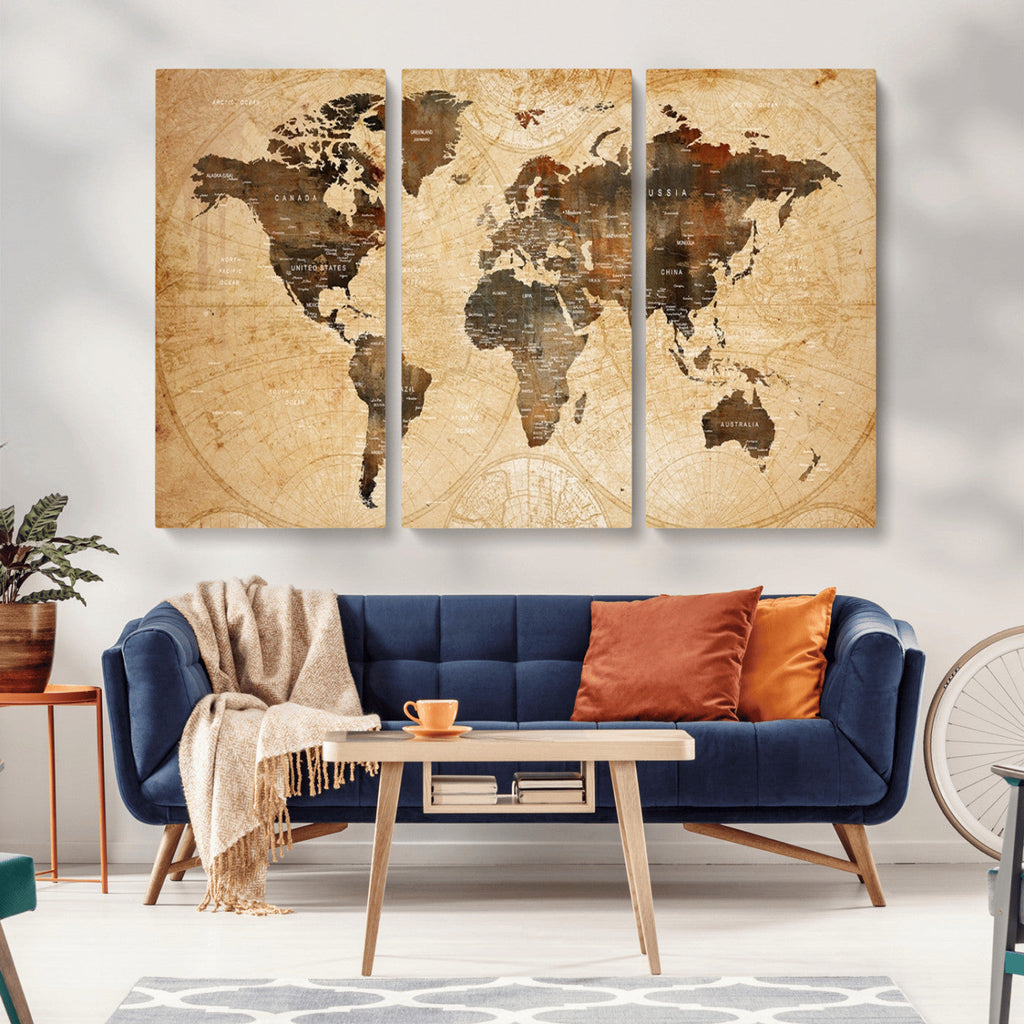 Push Pin World Map Canvas Print | Framed Travel Tracker Wall Art
