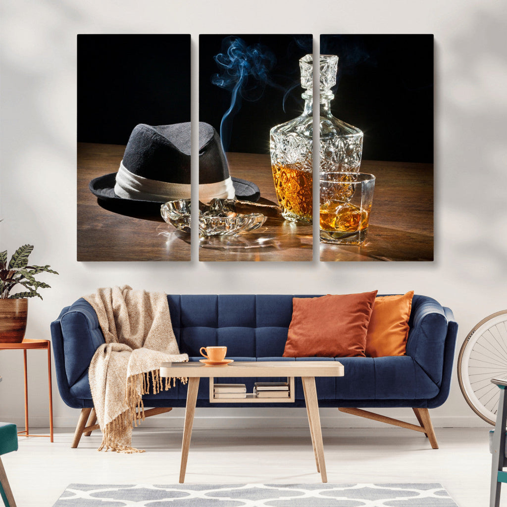 Extra Large Bourbon Wall Art, Whiskey Bar Theme Vintage Bottle Canvas Print