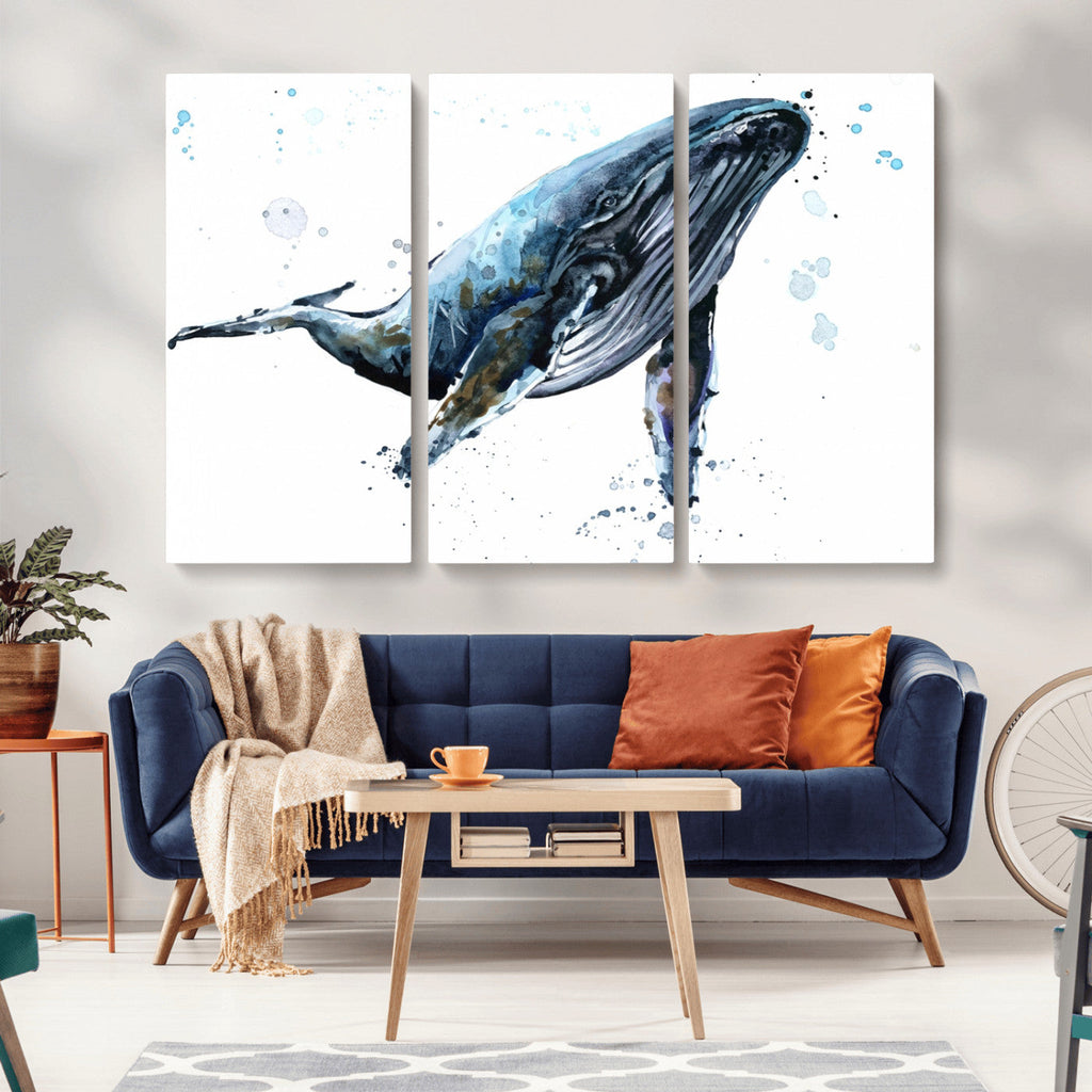 Watercolor Whale Wall Art Canvas Print