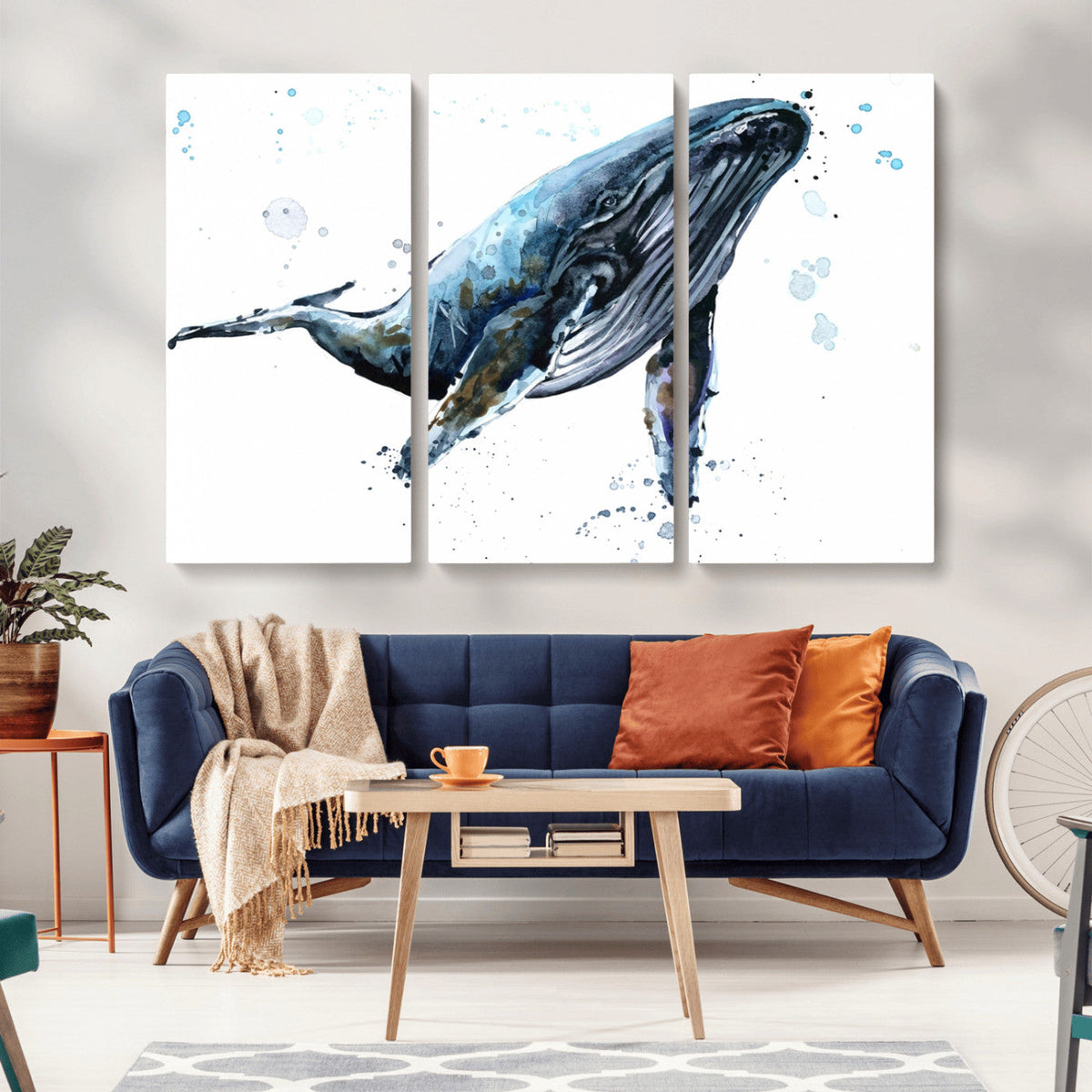 Watercolor Whale Wall Art Canvas Print