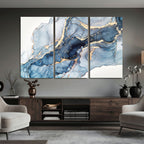 Blue Abstract Canvas Wall Art Print | Fluid Marble Effect Abstract Art