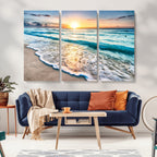Sunset Beach Waves Canvas Wall Art | Ocean Sunset Coastal Print