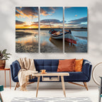 Small Boat At The Beach Sunset Wall Art, Boat Sunset Wall Art Canvas Print