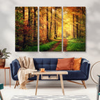Sunlight Through Trees Wall Art Canvas Print | Autumn Forest Wall Art