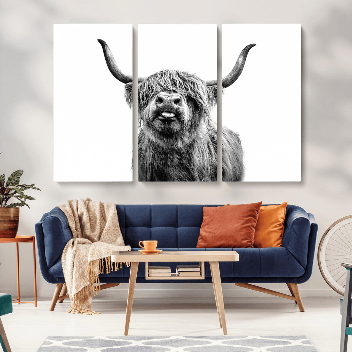 Fanny Scottish Highland Cow Cattle Art Print Farmhouse Wall Art Canvas Print