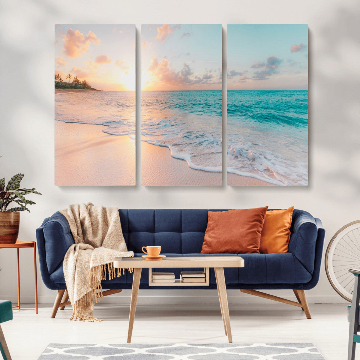 Beach Sunrise Wall Art, Coastal Seascape Canvas Print, Ocean Wave Wall Decor