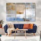 Blue Multi Panel Abstract Wall Art Canvas, Abstract Blue and Gold Canvas Print