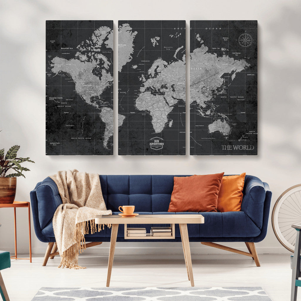 World Map Canvas Print, Detailed Map of the World Wall Art for Home or Office