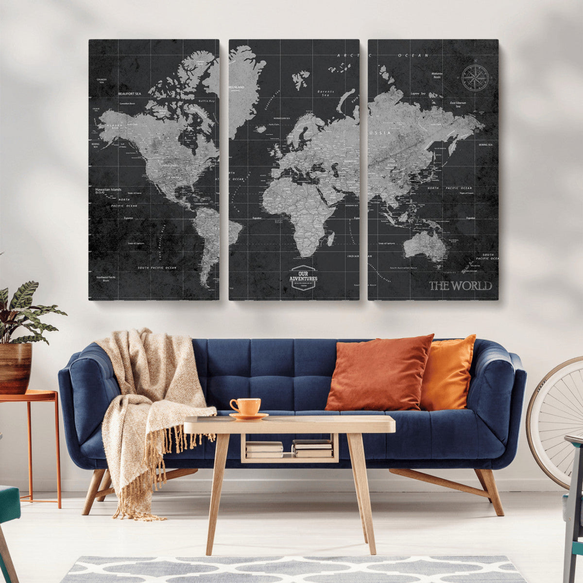 World Map Canvas Print, Detailed Map of the World Wall Art for Home or Office