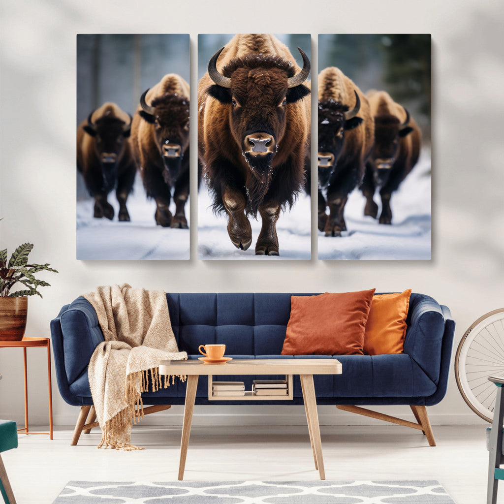 Buffalo Wall Art Canvas Print, American Bison Herd Wall Art