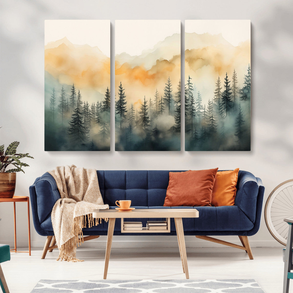 Abstract Forest Print | Mountain Wall Art | Autumn Landscape Canvas Print