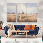 Golden Fields Wall Art Print Canvas | Serene Minimalist Landscape for Farmhouse Decor