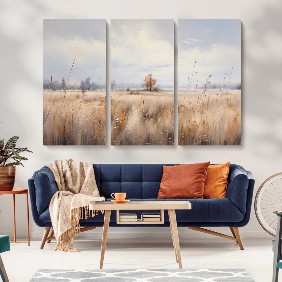 Golden Fields Wall Art Print Canvas | Serene Minimalist Landscape for Farmhouse Decor