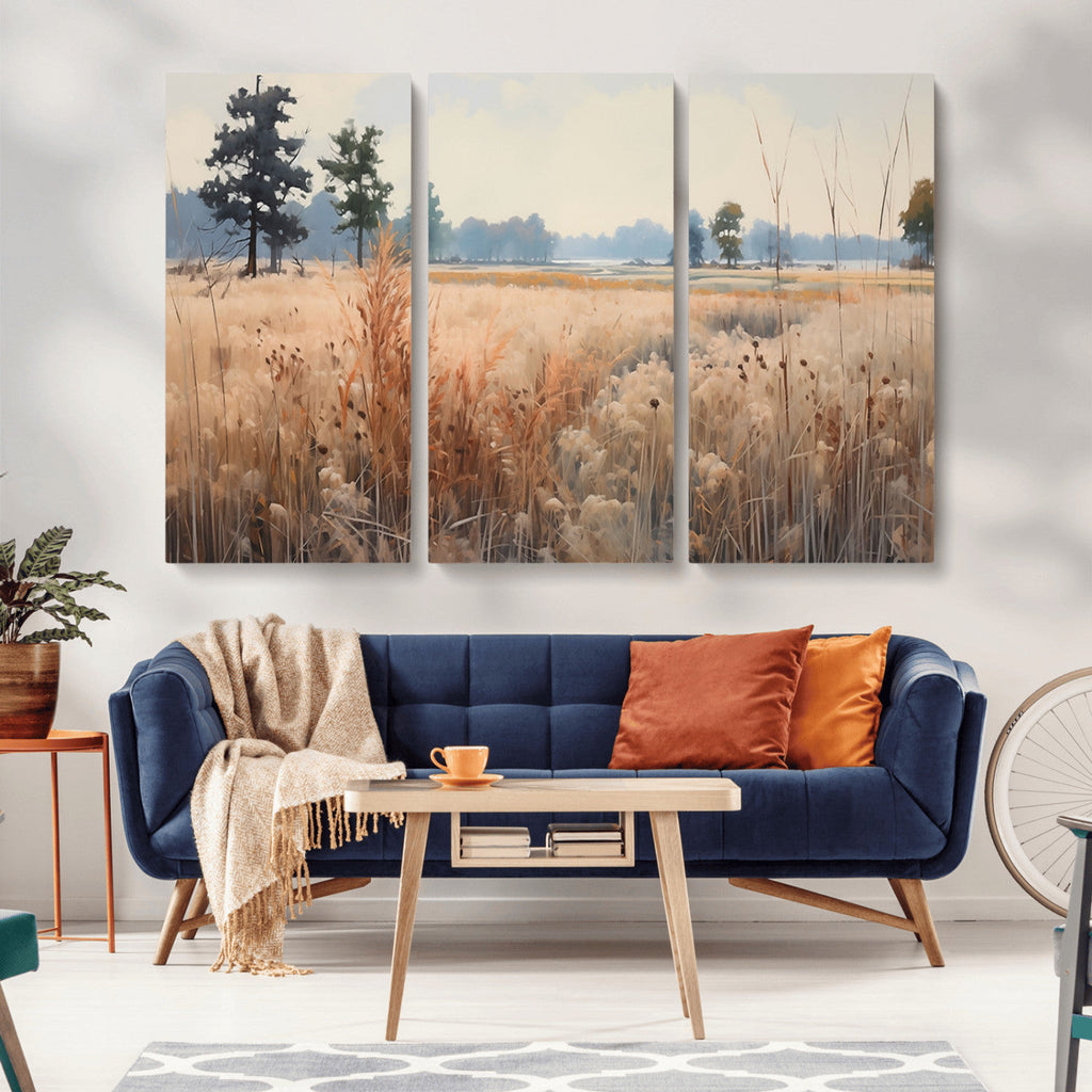 Golden Fields Canvas Wall Art Print | Serene Minimalist Landscape for Modern Decor
