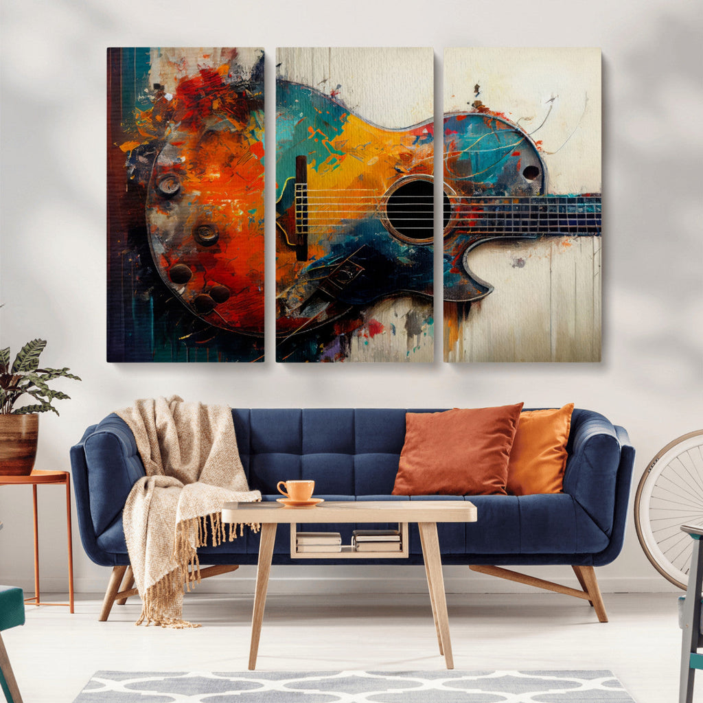 Abstract Guitar Wall Art Canvas | Vibrant Music-Inspired Art for Living Room or Studio