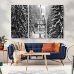 Winter Ski Lift Black and White Canvas Wall Art | Alpine Escape in Minimalist Style
