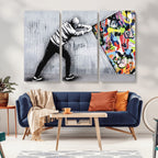 Banksy Art Behind the Curtain Street Wall Art Canvas Print | Urban Graffiti Style Wall Decor