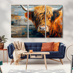 Highland Cow Abstract Canvas Wall Art, Bold Farmhouse Decor