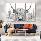 Rustic Charm, Cow Longhorn Black White Bighorn Wall Art