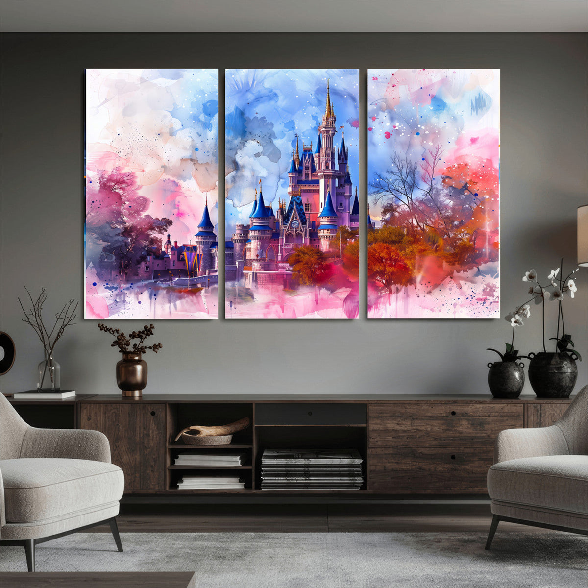 Disney Wall Art: Dreamy Watercolor Cinderella Castle Canvas Print