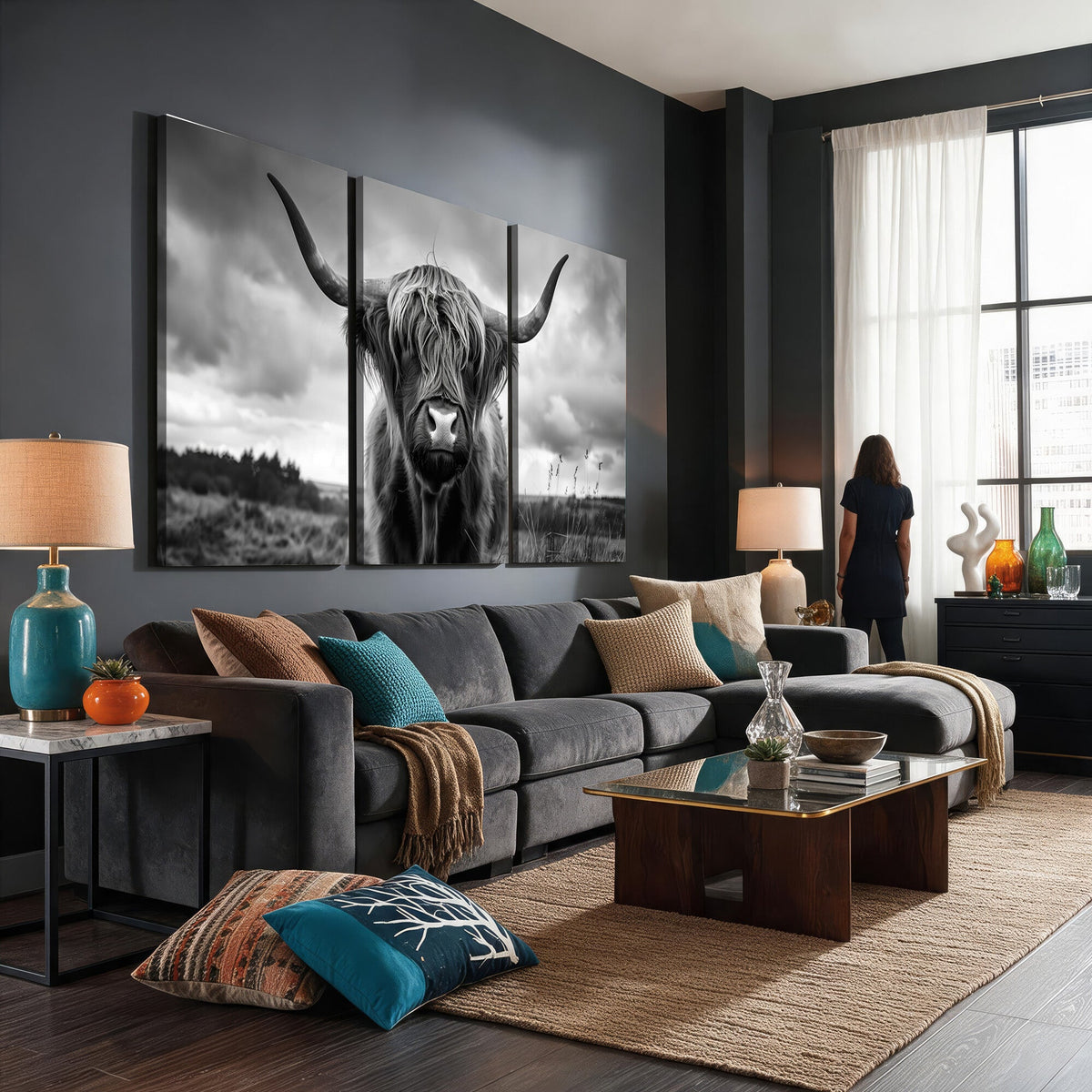 Scottish Cow Wall Art Canvas Print, Longhorn Wall Art