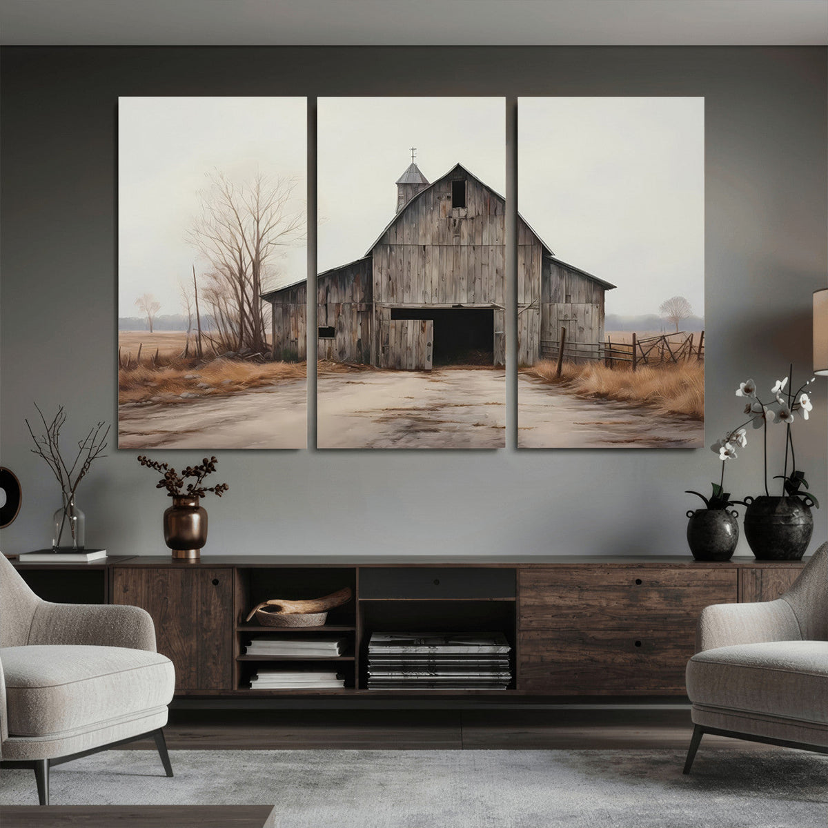 Farmhouse Rustic Barn Wall Art Canvas Print, Framed and Ready to Hang