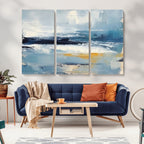 Abstract Ocean Canvas Wall Art - Coastal Blue and Gold
