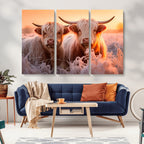 Highland Cows at Sunrise Wall Art Canvas Set