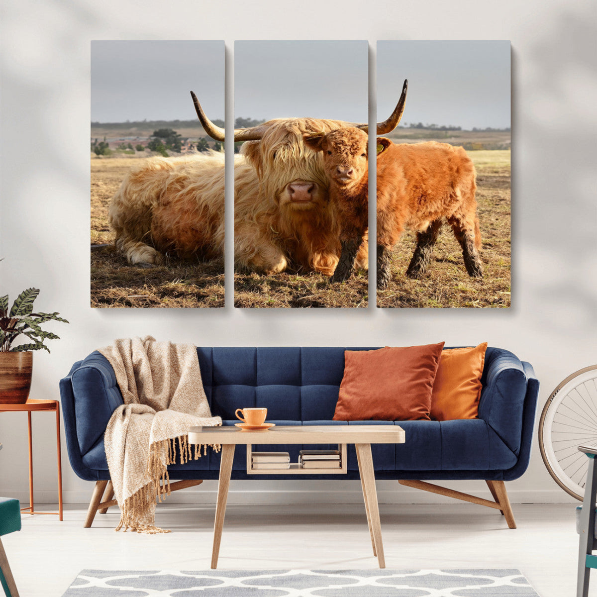 Highland Cow Canvas Wall Art Animal Print for Farm House Decor