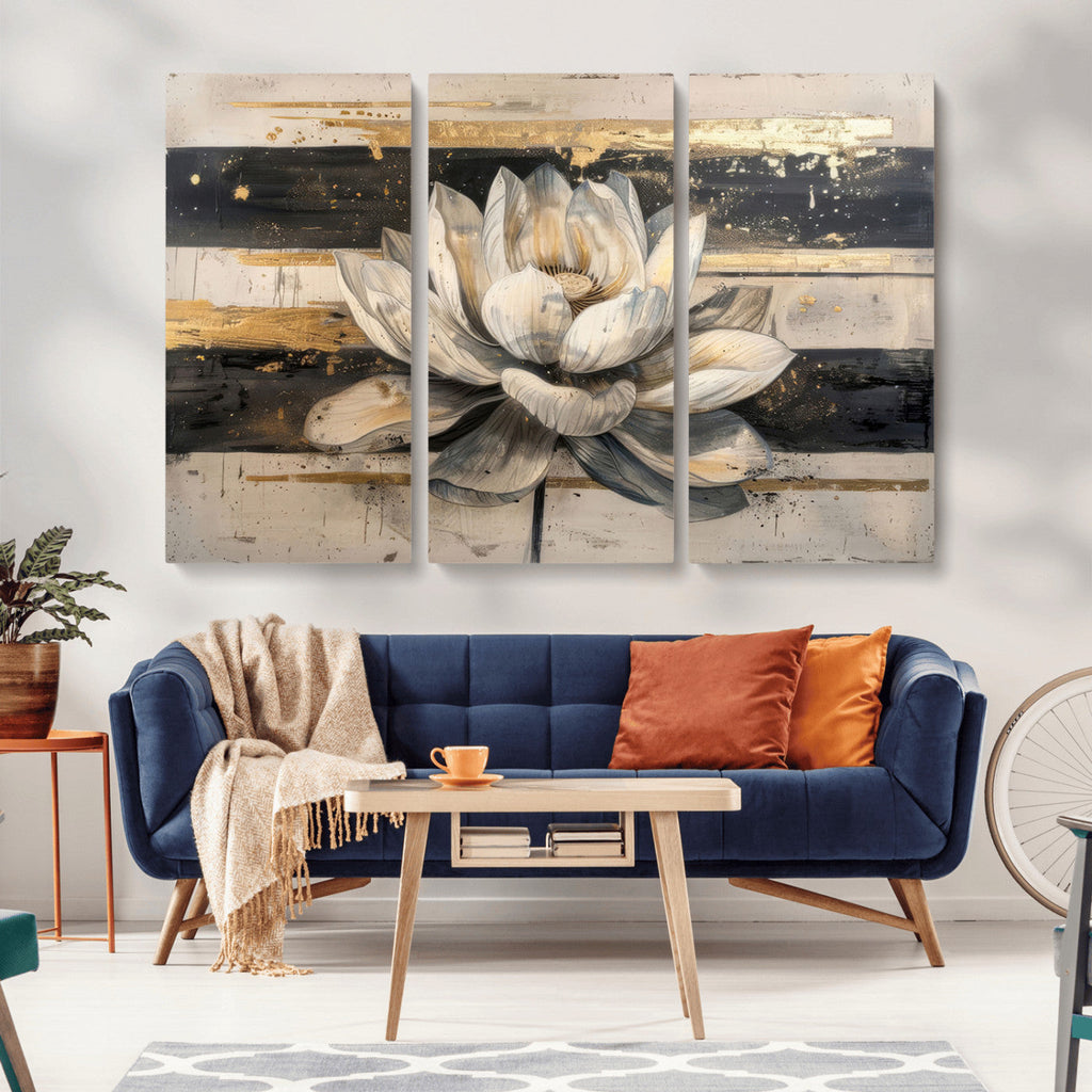 Lotus Flower Wall Art | Framed Abstract Floral Canvas