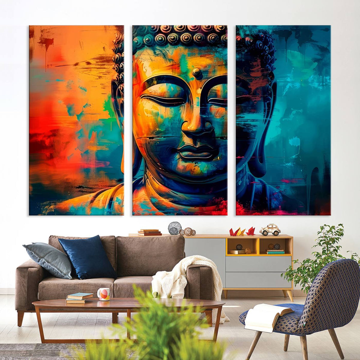 Colorful Buddha Wall Art | Framed Abstract Portrait Canvas