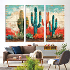 Colorful Cacti Wall Art | Framed Vibrant Succulent Canvas