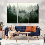 Misty Forest Wall Art | Tranquil Green Woodland Canvas Print