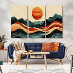 Mountain Triptych Wall Art Canvas Print | Western Boho Pine Tree Nature Print