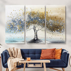 Golden and Silver Tree Wall Art | Framed Elegant Leaves Canvas