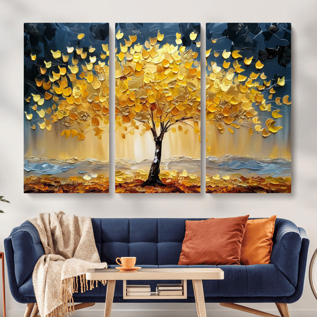 Golden Autumn Tree Wall Art | Framed Fall Leaves Canvas