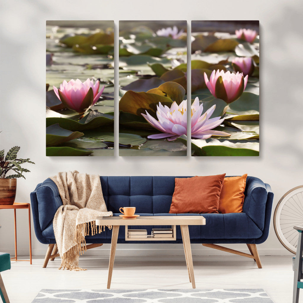 Lotus Flower Wall Art Canvas Print, Water Lily Large Wall Art for Yoga Room Decor