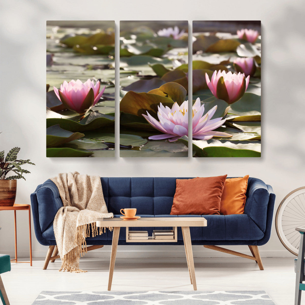 Lotus Flower Wall Art Canvas Print, Water Lily Large Wall Art for Yoga Room Decor