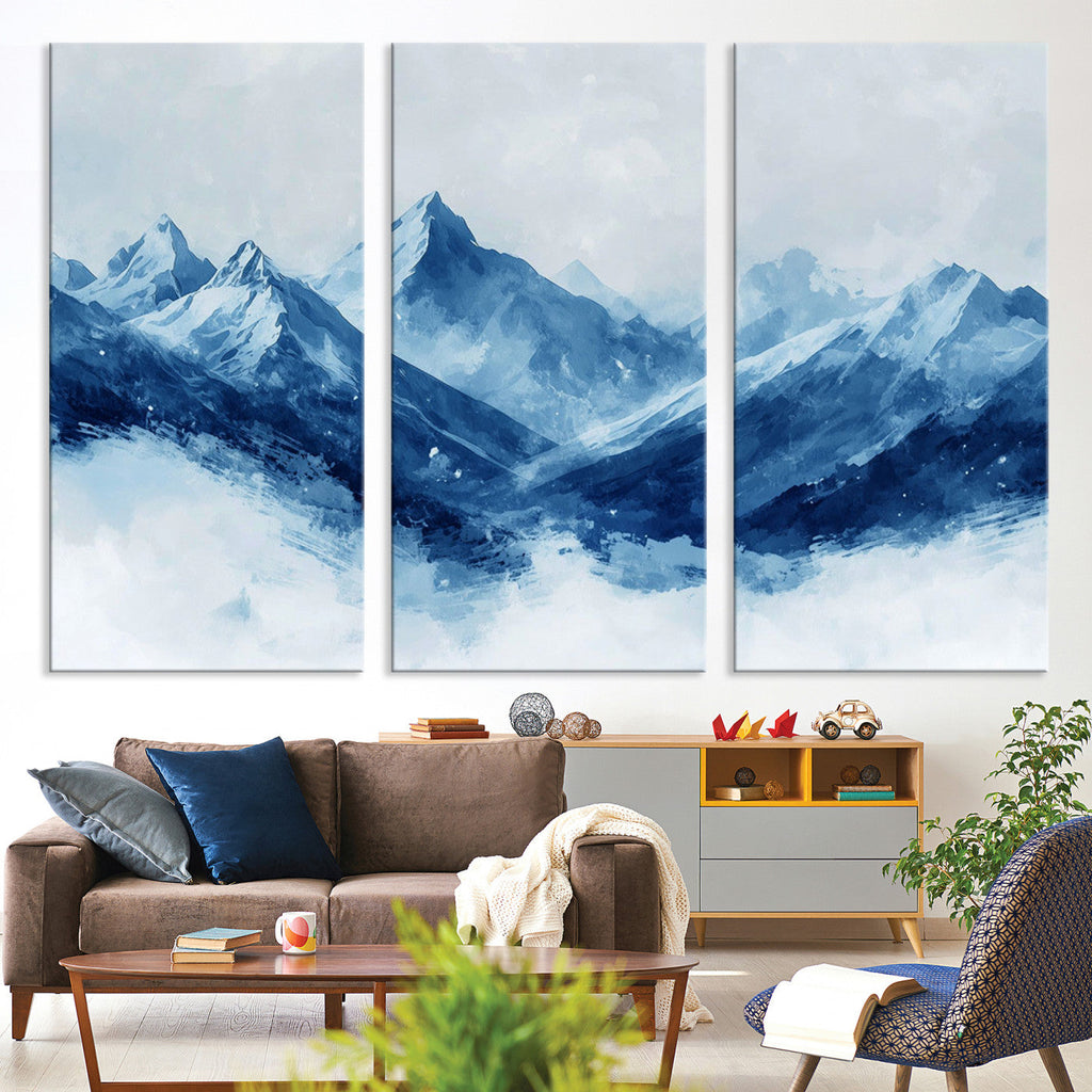 Blue Mountains Wall Art | Framed Snowy Range Canvas Artwork