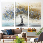 Silver Tree Wall Art | Framed Golden Leaves Canvas Artwork