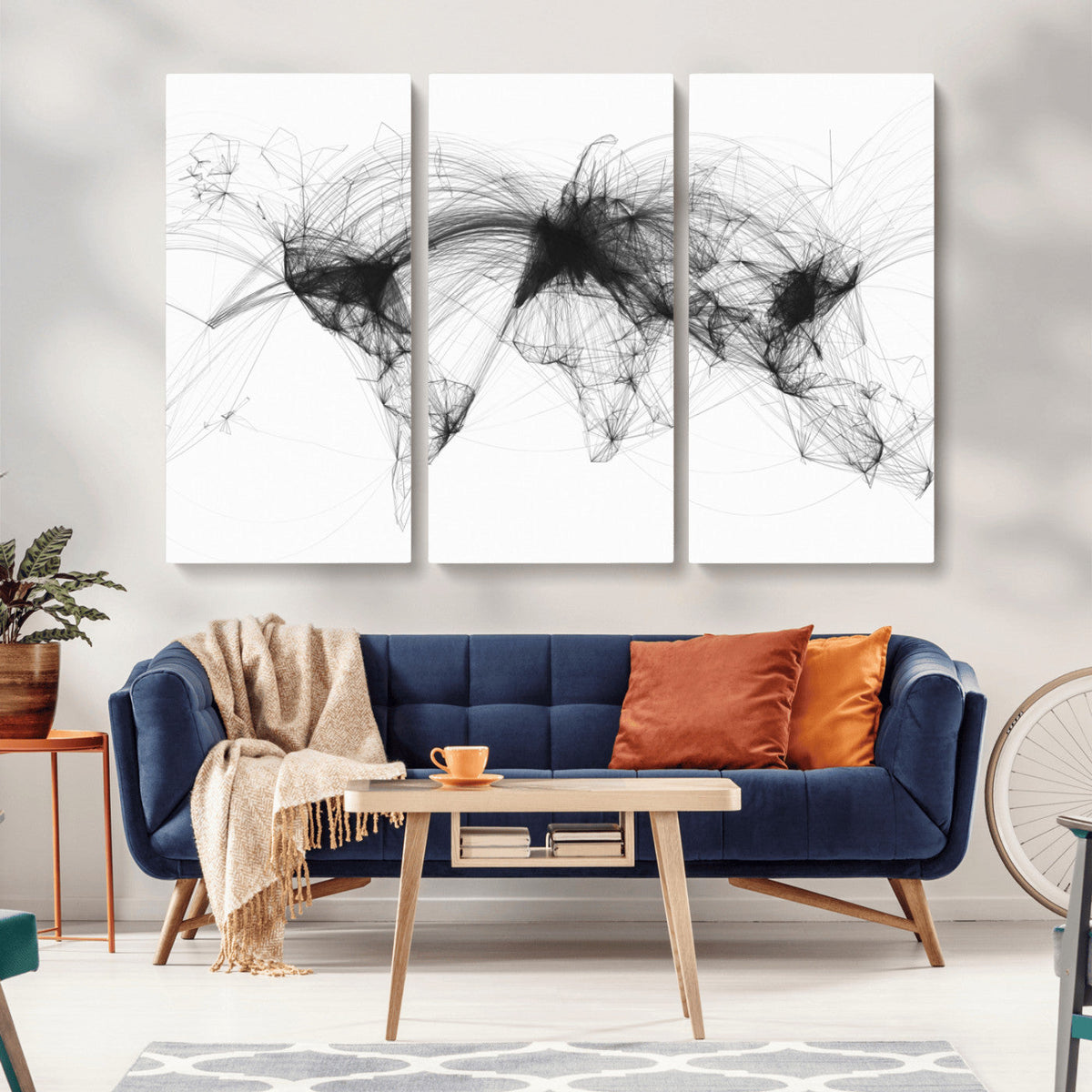 Flight Routes Air Traffic Map Canvas Wall Art, World Flight Routes Print