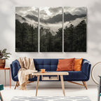 Moody Forest Wall Art | Framed Mountain Fog Canvas Artwork