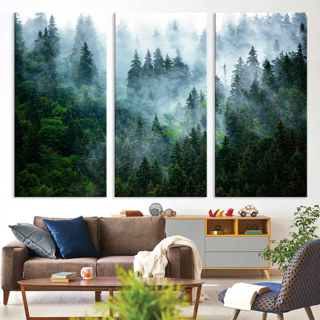 Misty Forest Wall Art Canvas Print | Framed Foggy Mountain Landscape